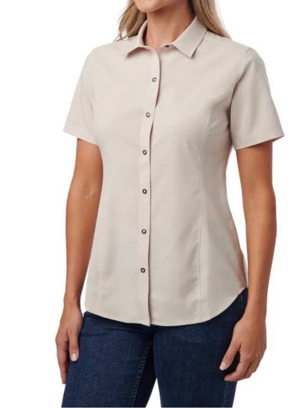 5.11 Janet XS Short Sleeve Button-Front Women's Blouse in Light Beige
